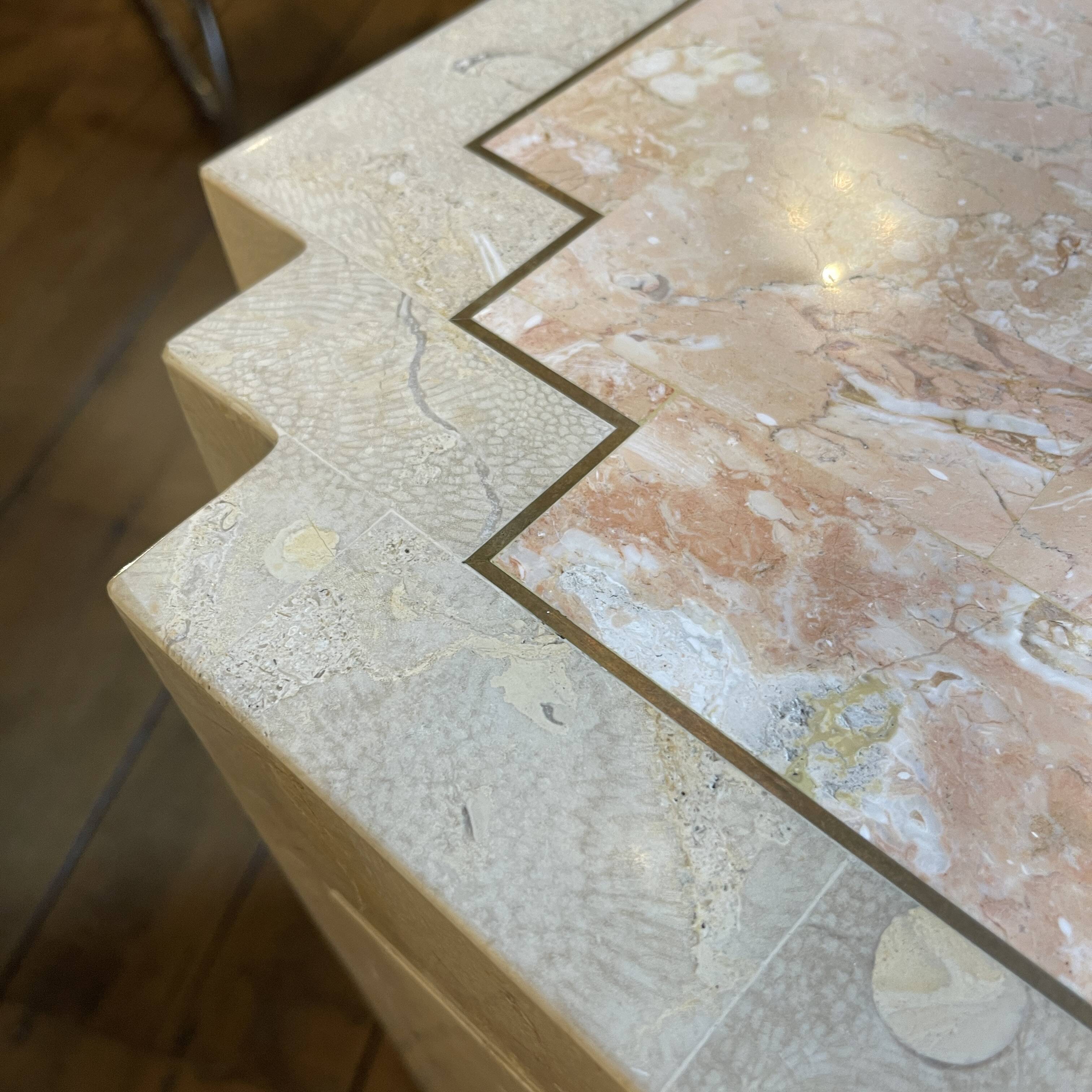 Double-sided dresser Design, travertine & brass threads, ca 1960