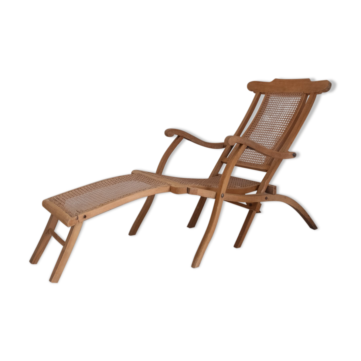 Chaise longue bois et cannage