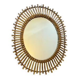 miroir vintage en rotin,