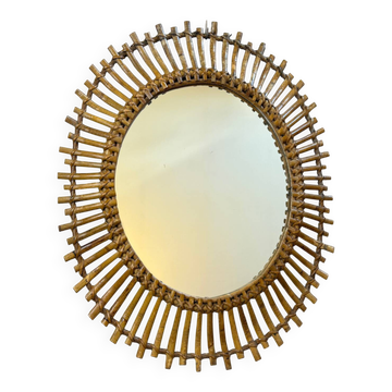 Miroir vintage en rotin, France années 50