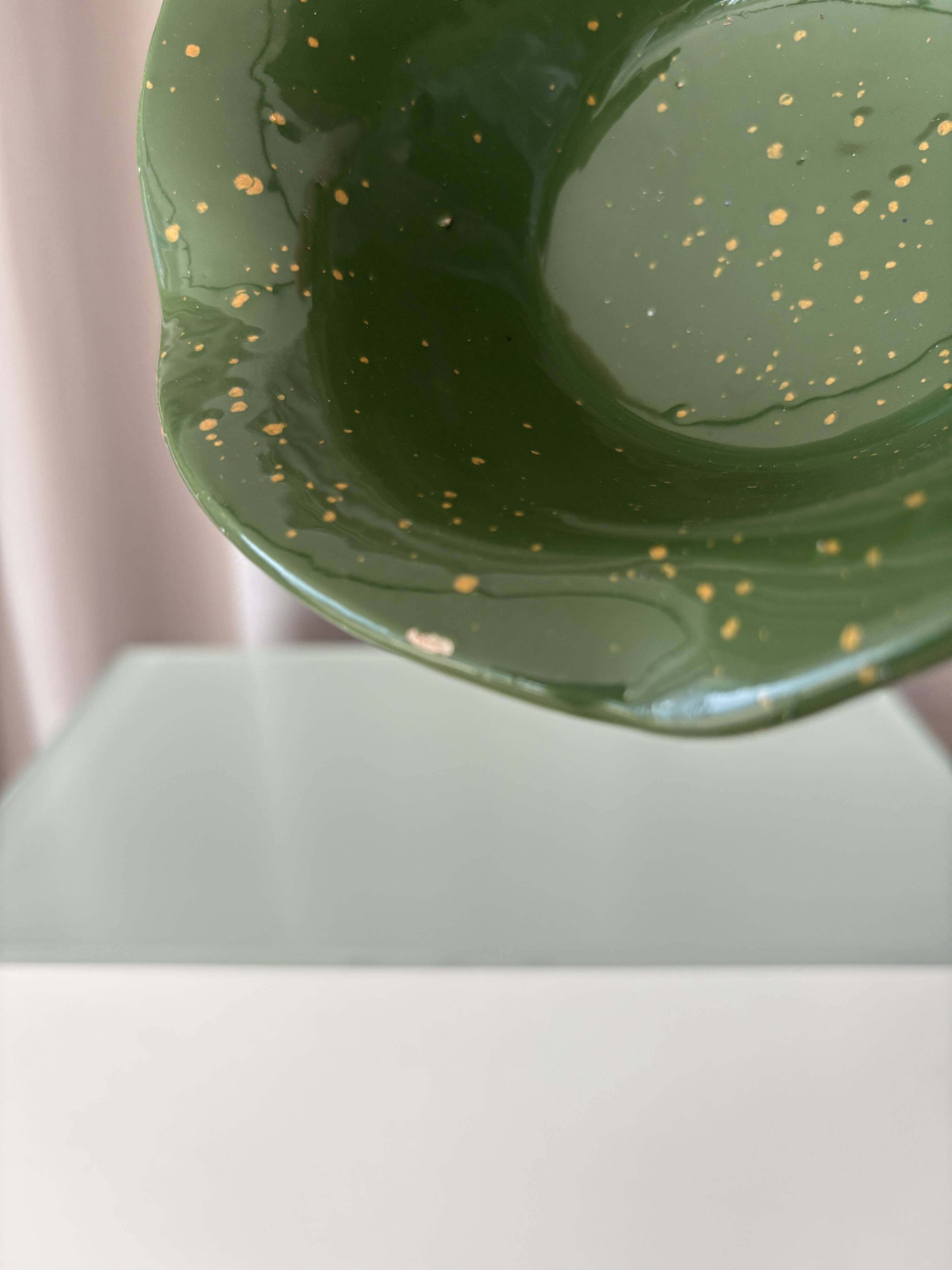 Ensemble de 4 bols en céramique vintage | Vert véritable avec glaçure jaune