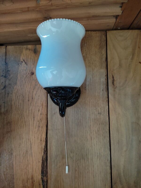 Wall lamp alloy black tulip in white glass Old deco