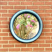 Vintage round wall mirror in blue painted plastic - diameter: 52 cm