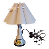Ceramic table lamp with fish and plant decor and its lampshade