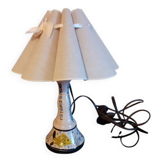 Lampe à poser décor poissons et végétaux en céramique et son abat-jour