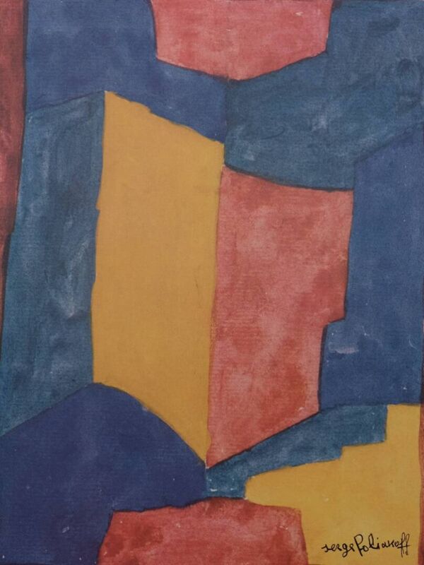 Serge poliakoff : composition bleue, rouge et jaune - lithographie