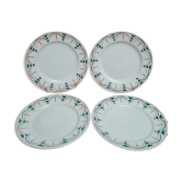 Set of 4 antique flat plates Badonviller Lunéville Succao model green & brown