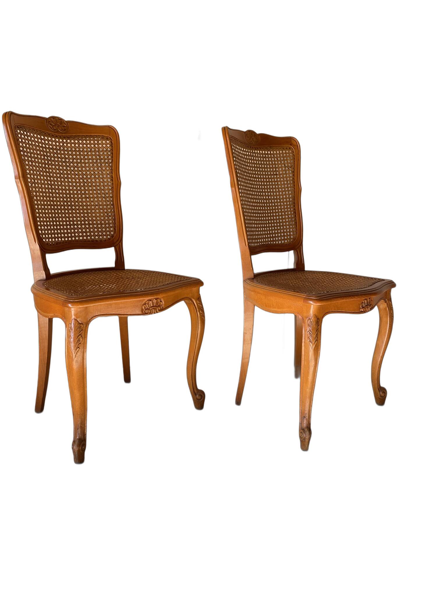 Pair of Louis XV style chairs - Rattan cane seat