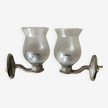 Pair of metal and glass wall lights