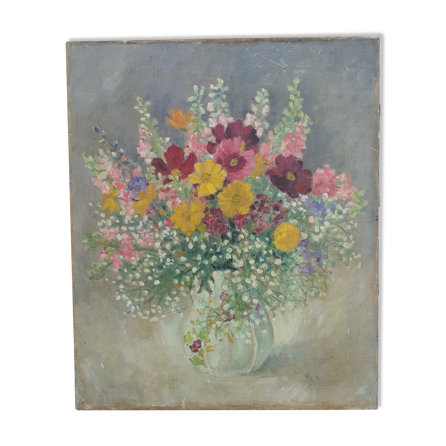 The summer bouquet of flowers, oil on old canvas