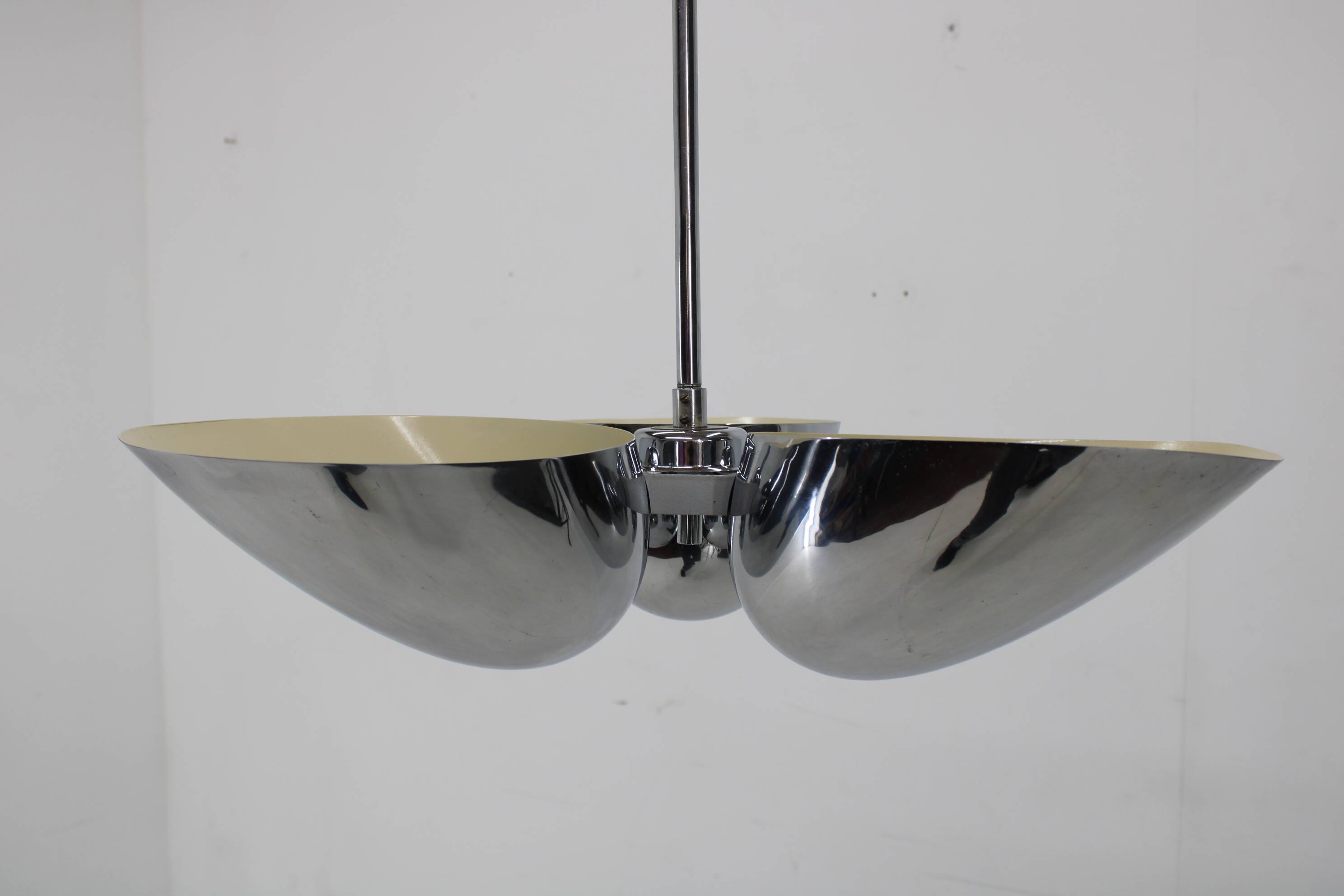 1930s Restored Bauhaus Chrome Plated Chandelier by Zukov , Czechoslovakia