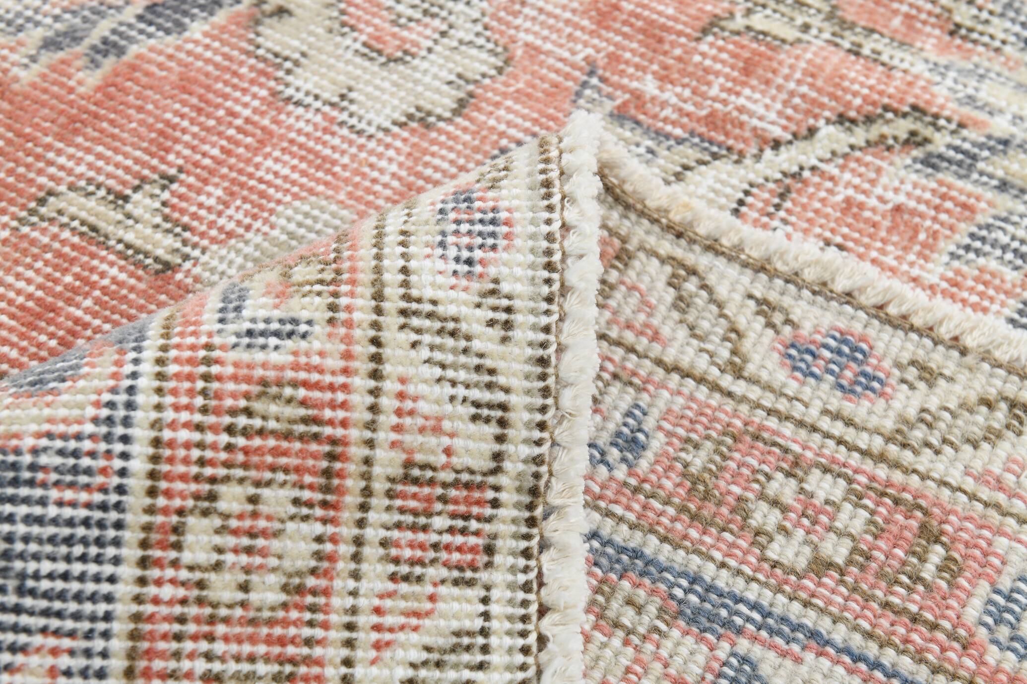 7x11 Salmon Pink & Blue Vintage Persian Rug, Large Floral Rustic Decor