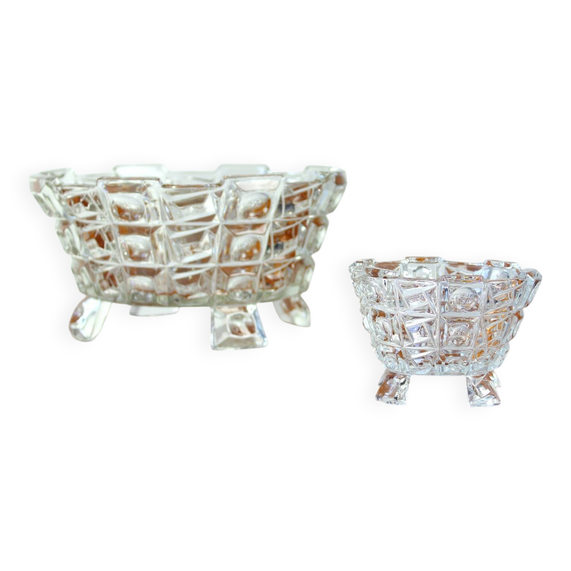 Set Of Two Art Deco Pressed Glass Bowls By Libochovice, 1930s