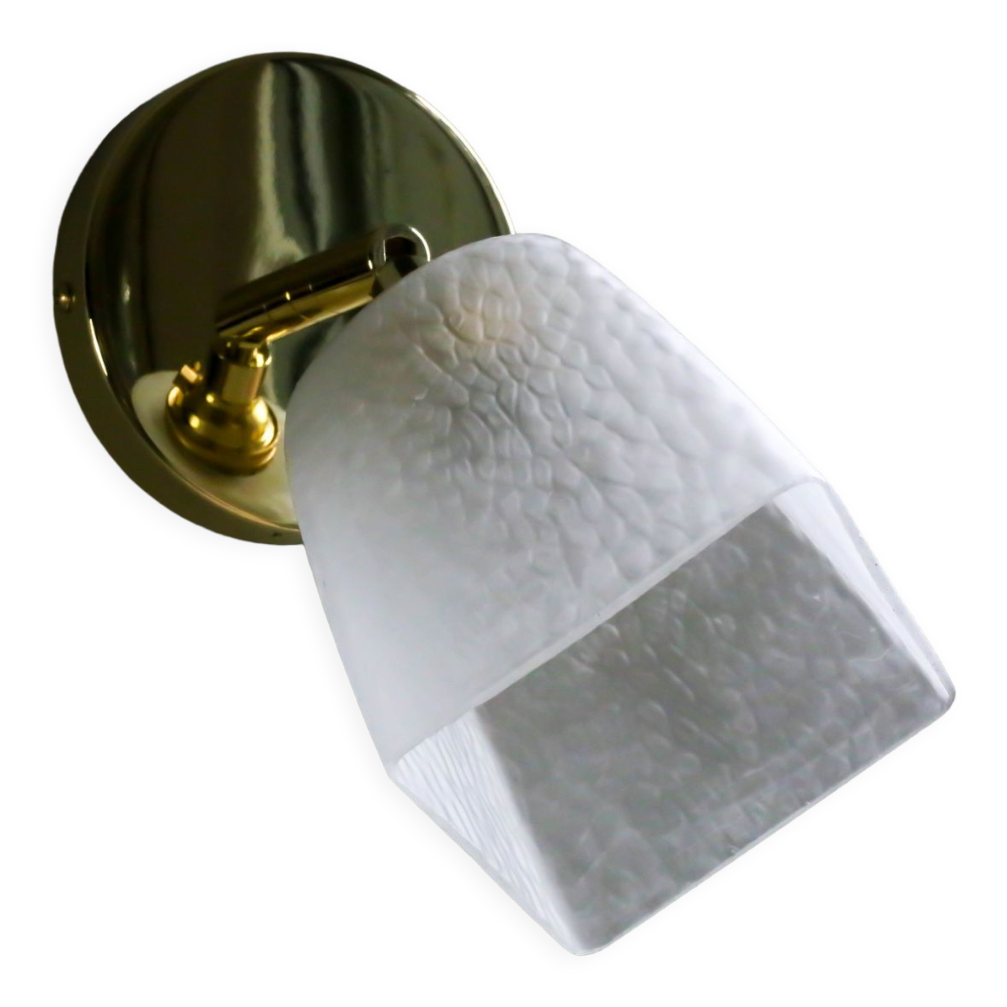 Applique murale en verre ancien translucide montée sur un support en métal laiton