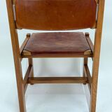 Set of 6 Maison Regain Chairs - Solid Elm and Fawn Leather - Circa 70