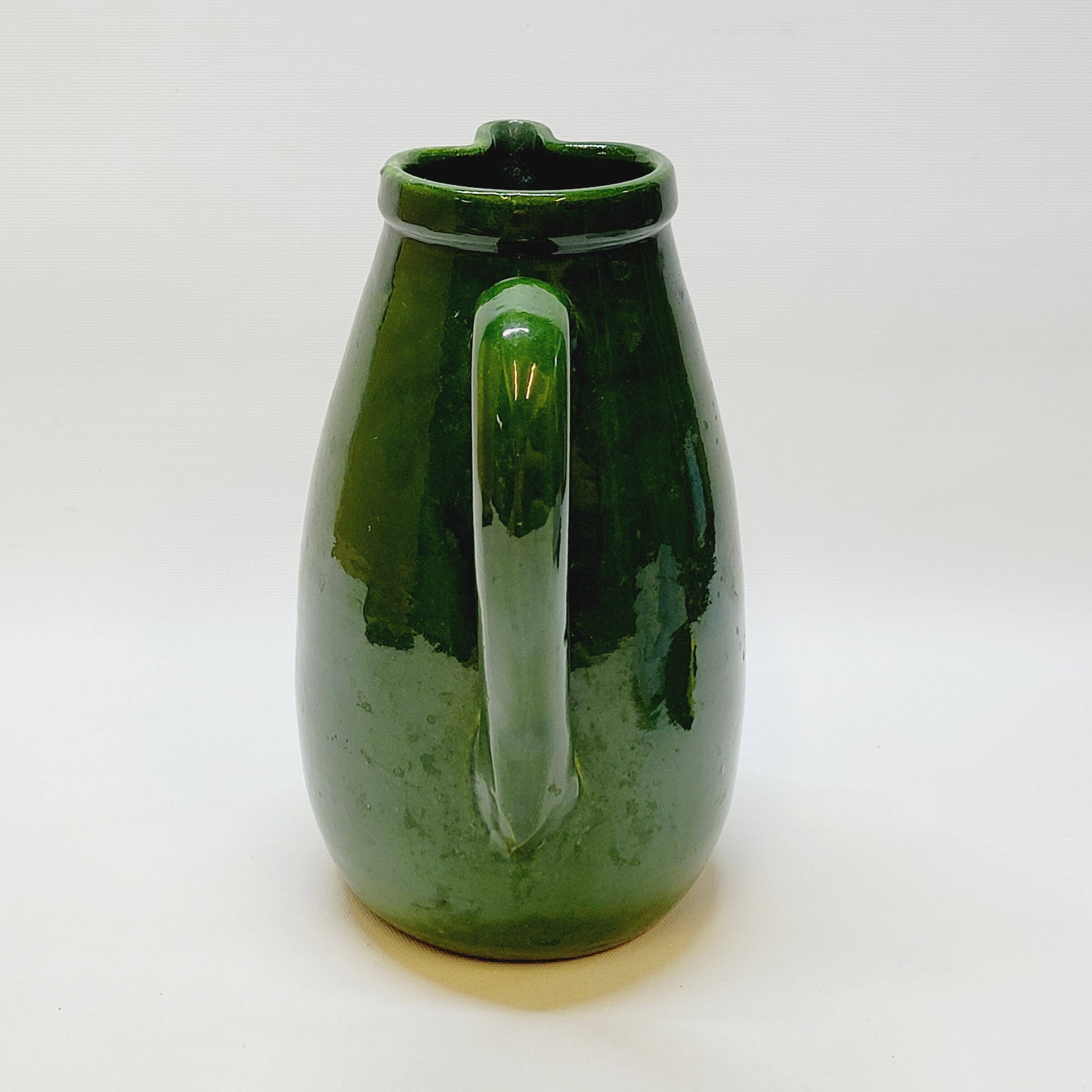 Pottery pitcher carafe terracotta green glazed ceramic