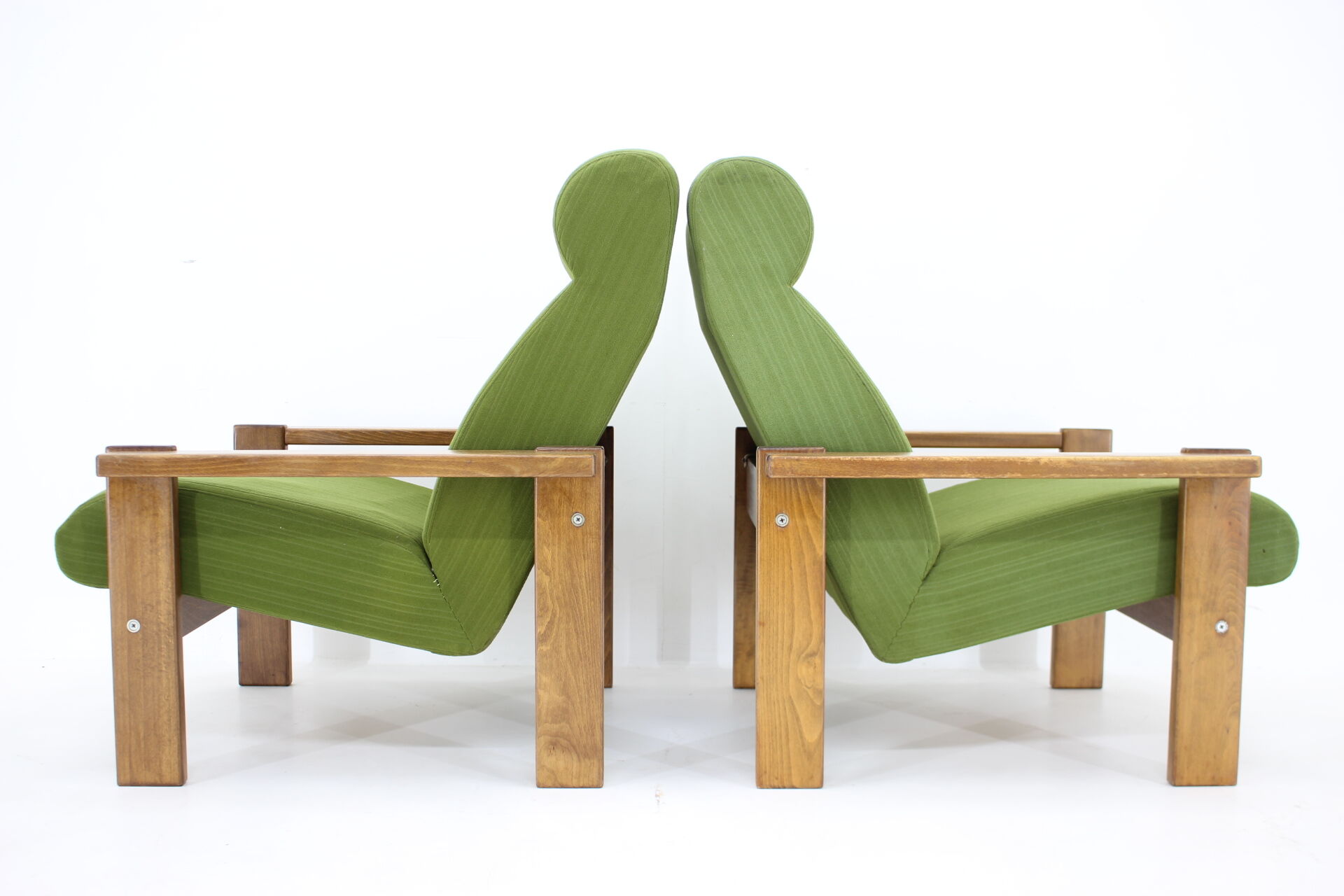 1970s pair of beech armchairs, czechoslovakia