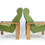 1970s pair of beech armchairs, czechoslovakia