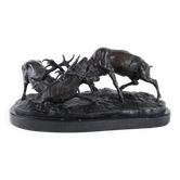 Fighting stags bronze sculpture by Pierre-Jules Mêne French animalier art