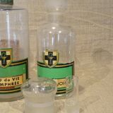 3 old large vials bottles glass laboratory pharmacy old chemistry