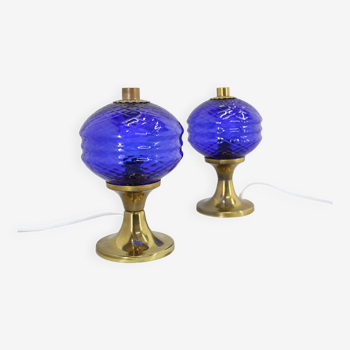 Paire de lampes de table en laiton et verre des années 1970, Tchécoslovaquie