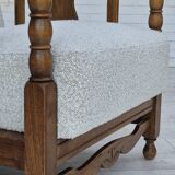 1950s, Scandinavian design, reupholstered armchair, white/light gray fabric, oak.
