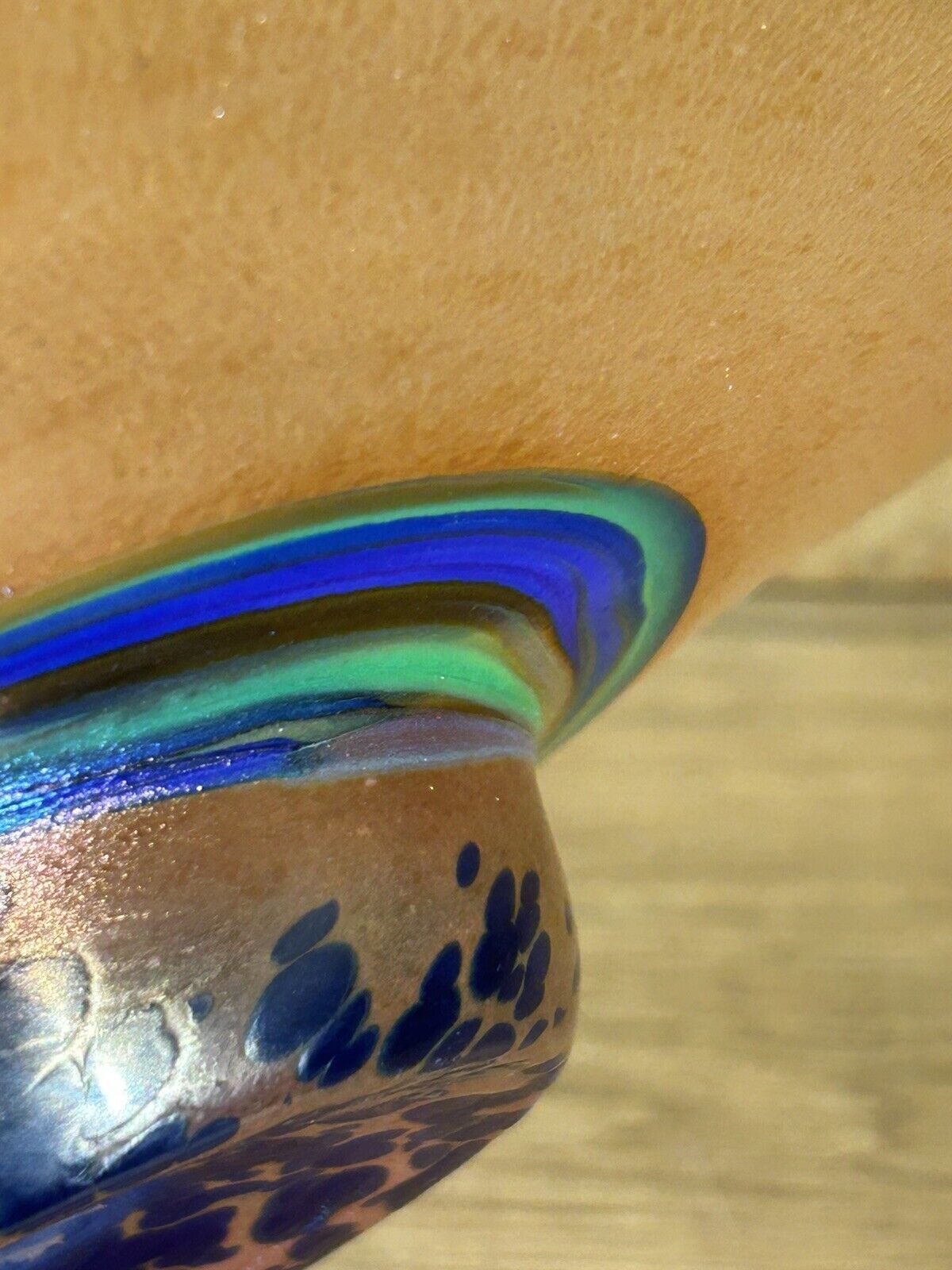 Cup, iridescent glassware, signature
