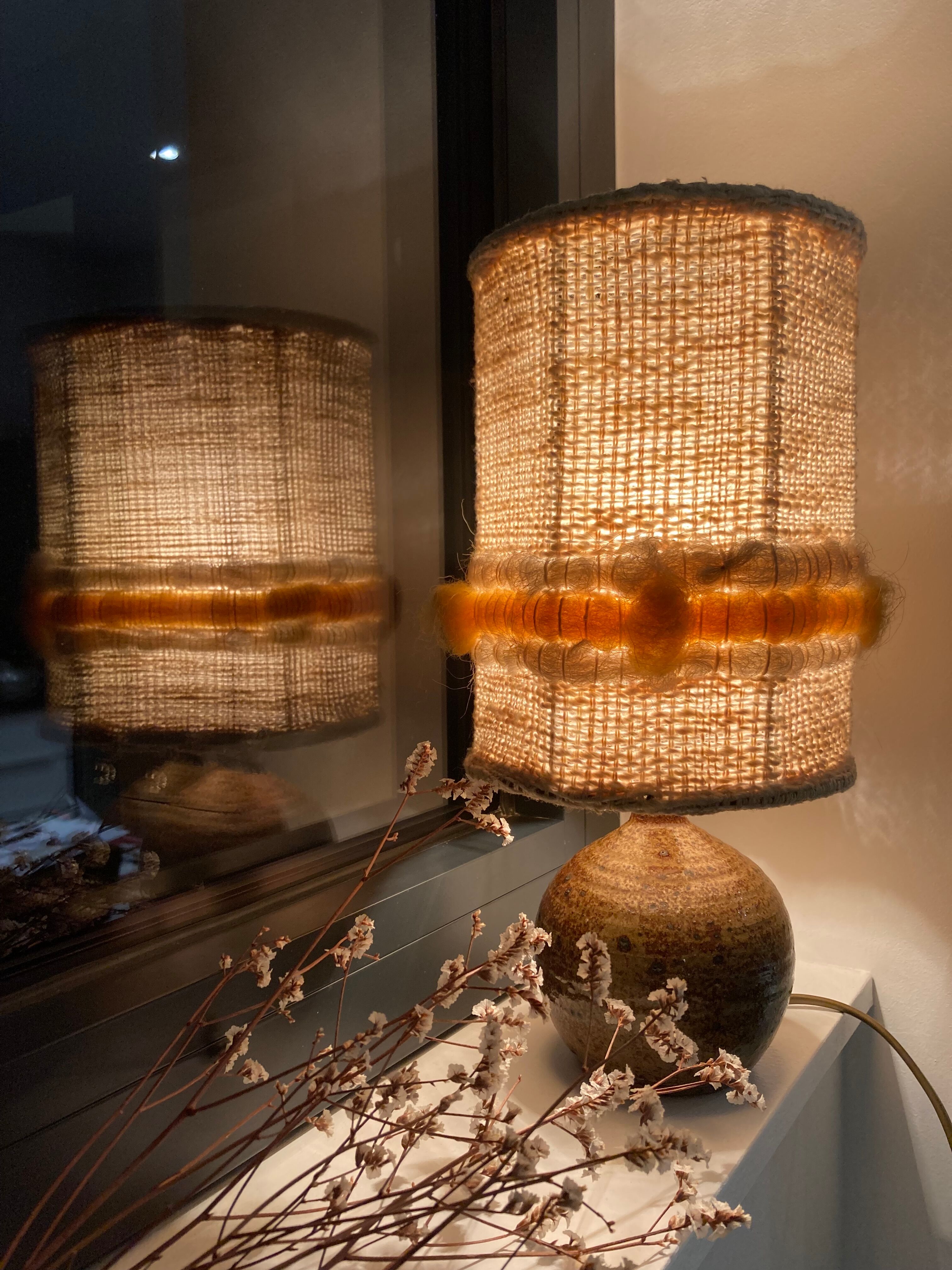 Lamp stoneware pyrite lampshade wool La Borne