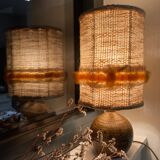 Lamp stoneware pyrite lampshade wool La Borne