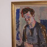 Original XL Swedish oil on canvas – portrait by Pär Thorell – dated 1955 – vintage & framed – 93 × 76 cm