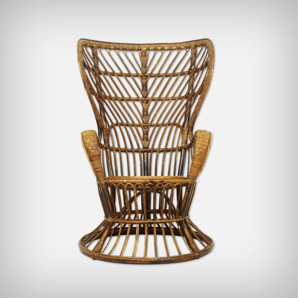 Vintage wicker lounge chair, italian 1950s