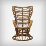 Vintage wicker lounge chair, italian 1950s