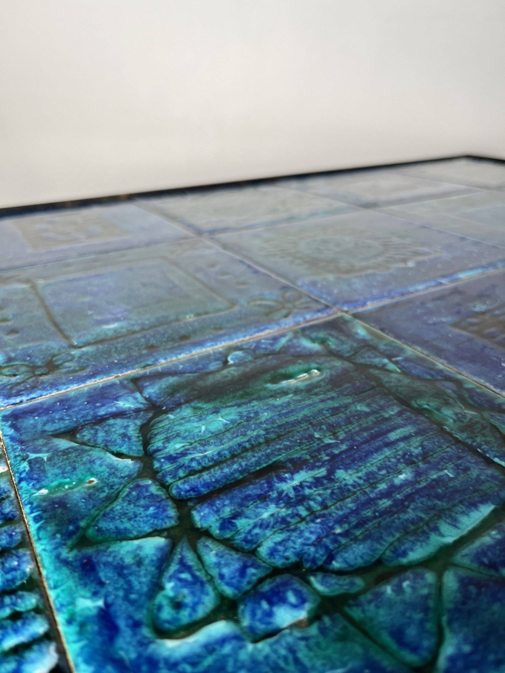 Blue ceramic coffee table by Robert & Jean CLOUTIER circa 1960