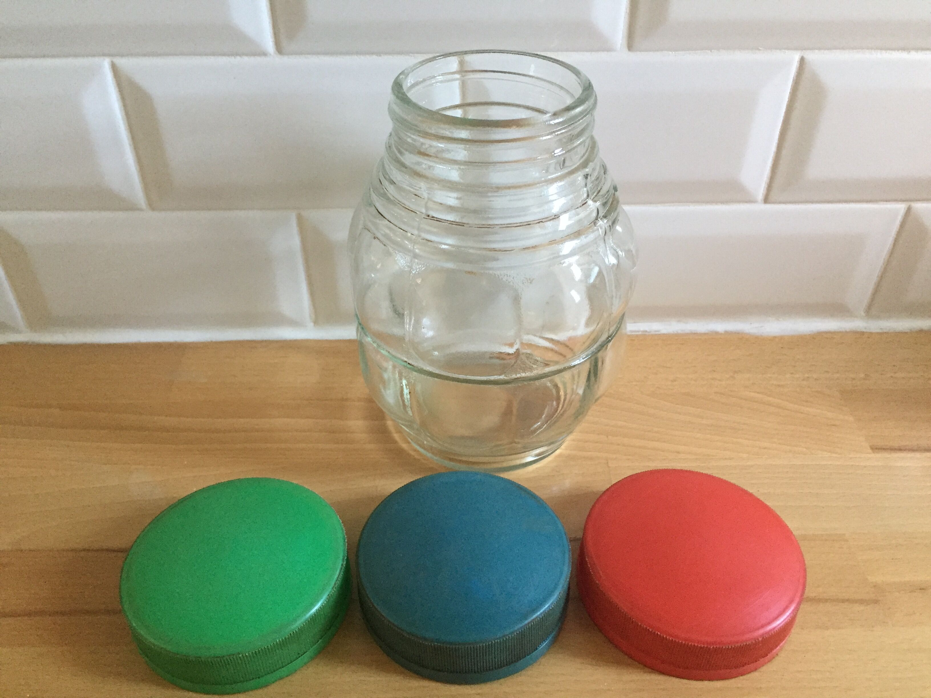 Vintage jar, curved shape with blue cap