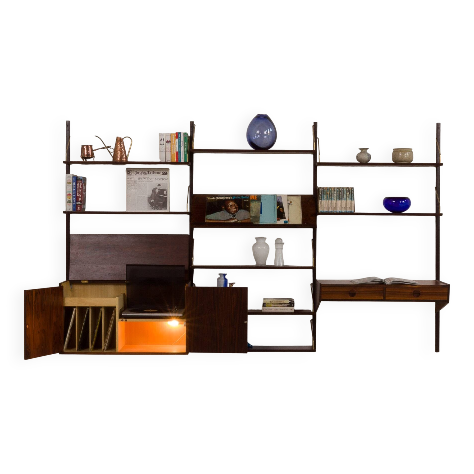 Hansen and Guldborg rosewood wall unit with a desk, Denmark 1960s