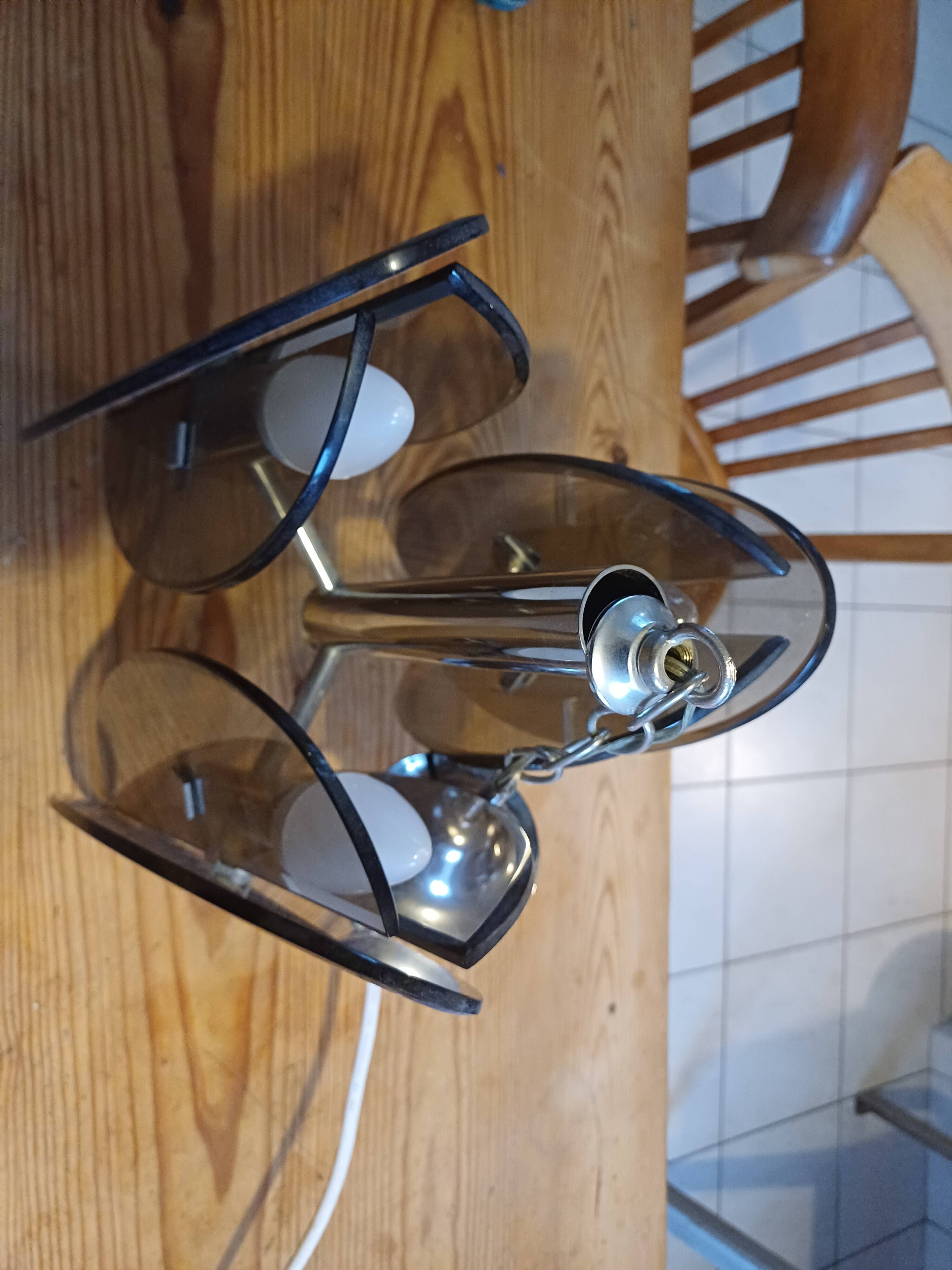 Vintage Chandelier Veca, Chrome and Smoked Glass