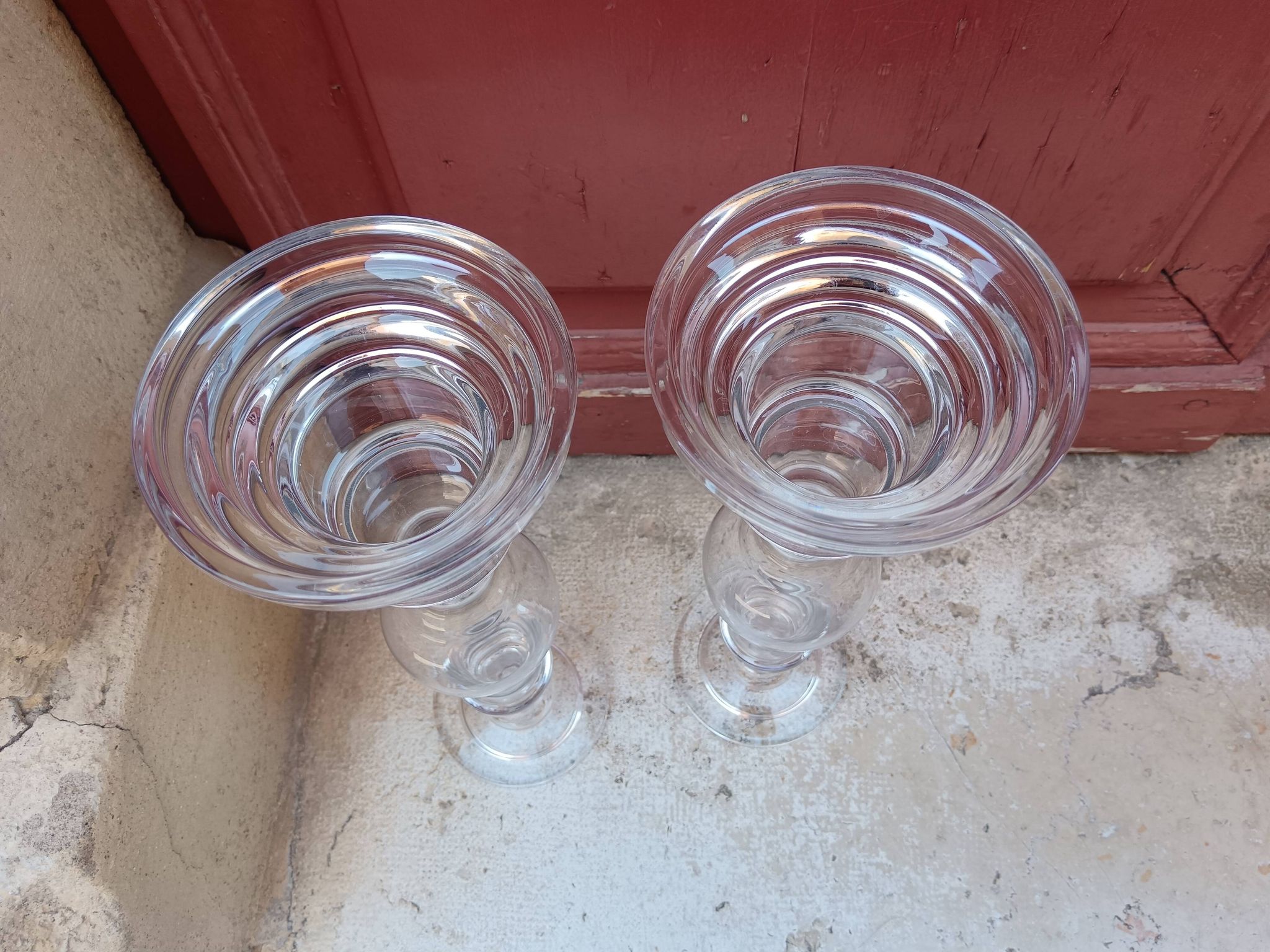 Pair of large glass candlesticks