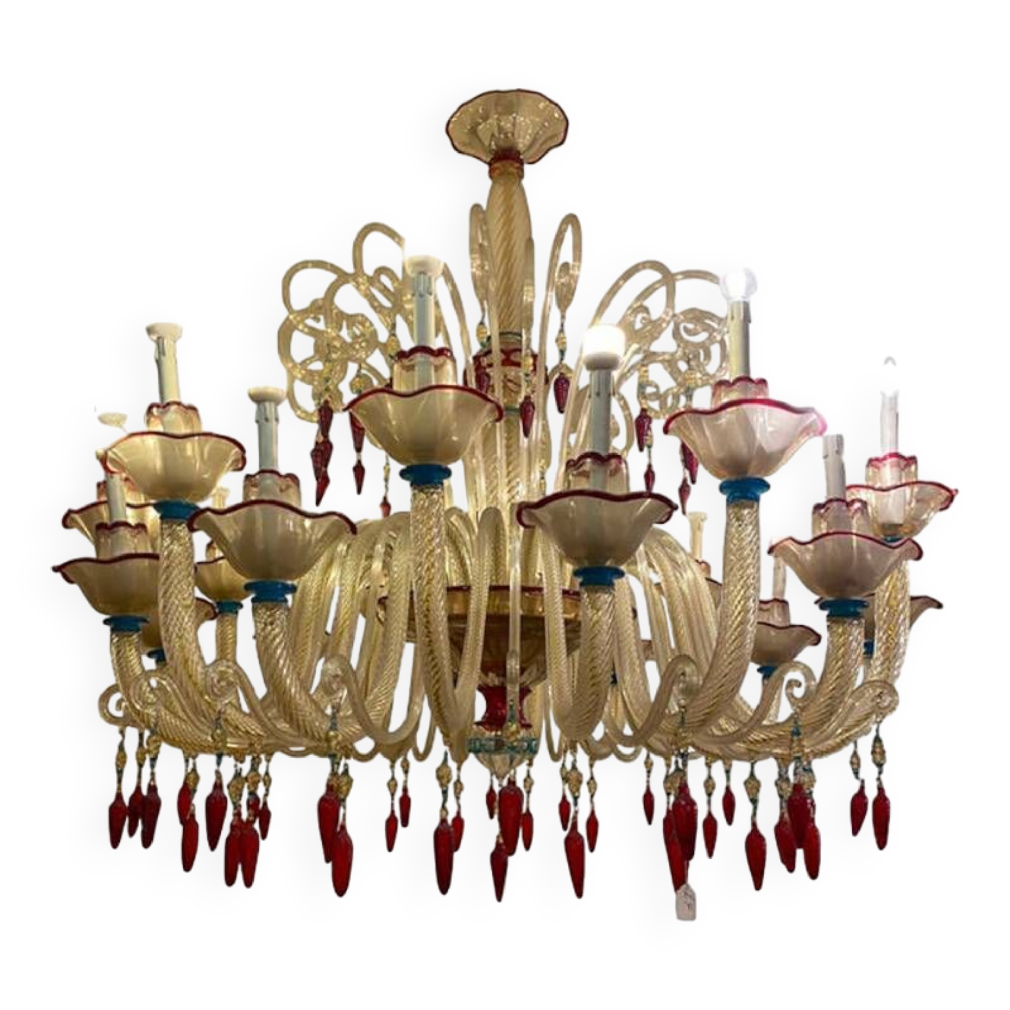 1970s Italian Chandelier Style Murano Glass Multicolors With Flowers