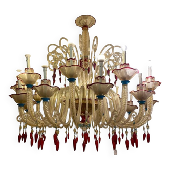 1970s Italian Chandelier Style Murano Glass Multicolors With Flowers