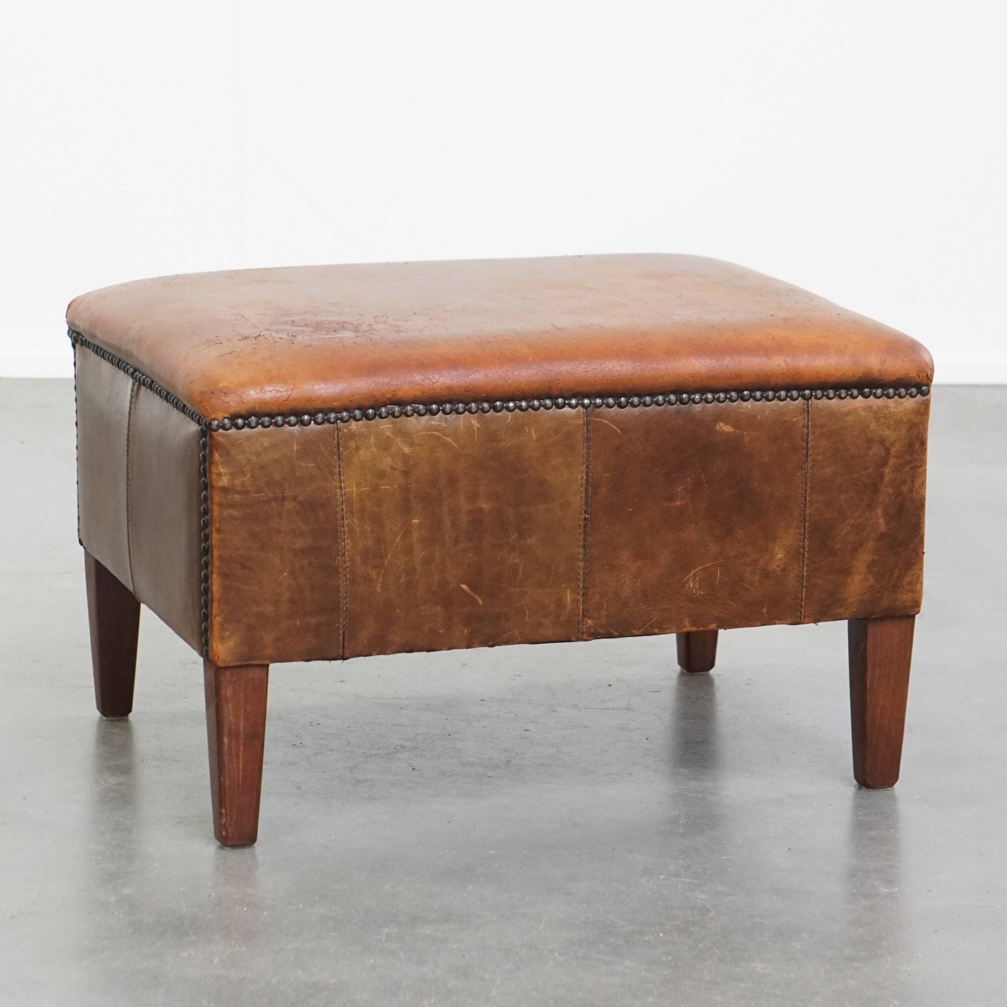 Vintage Sheepskin Leather Ottoman