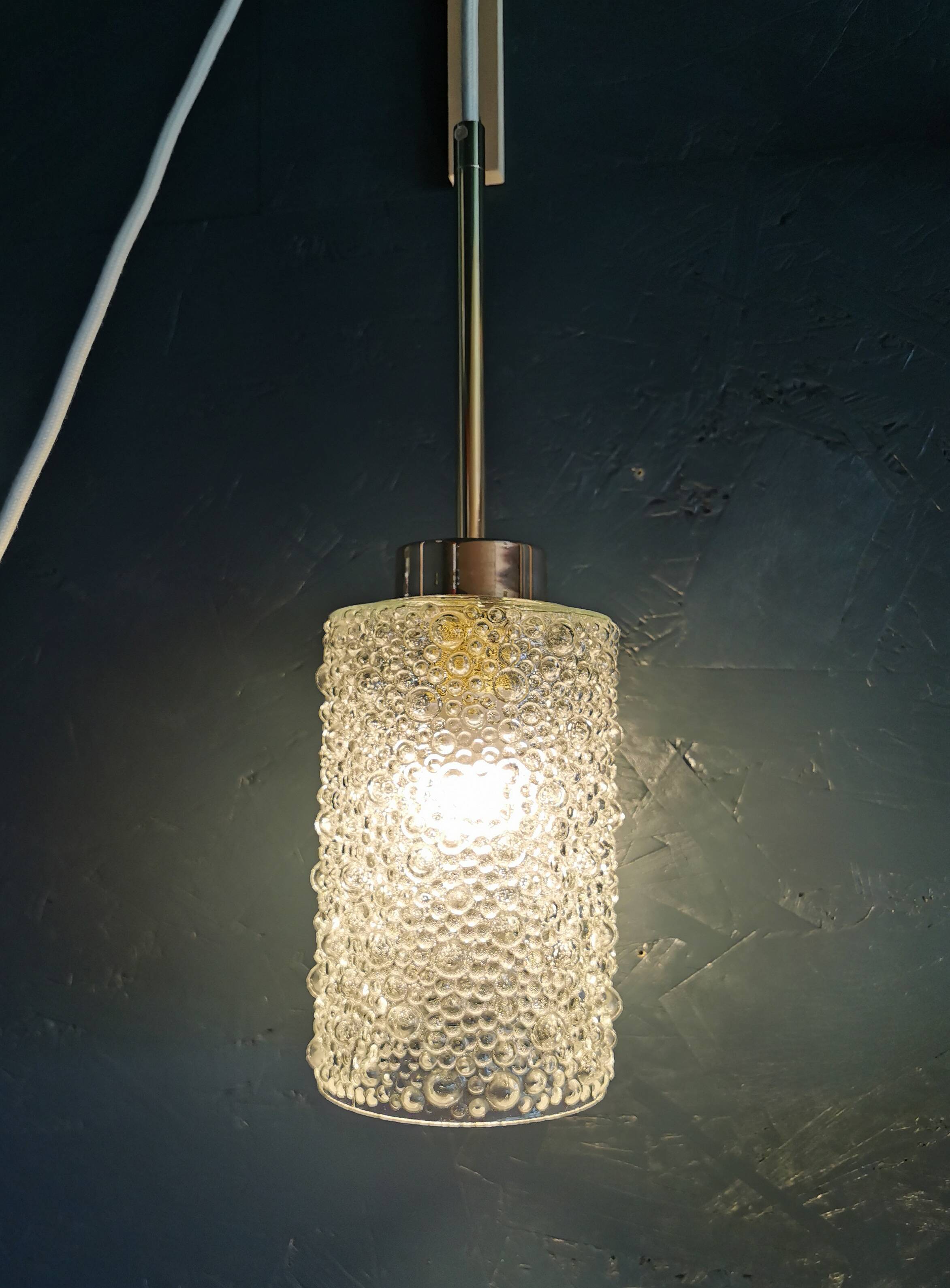 Vintage 60s brass pendant lamp with transparent glass bubbles