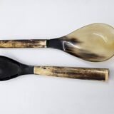 Buffalo horn and smooth bone handle serving cutlery set
