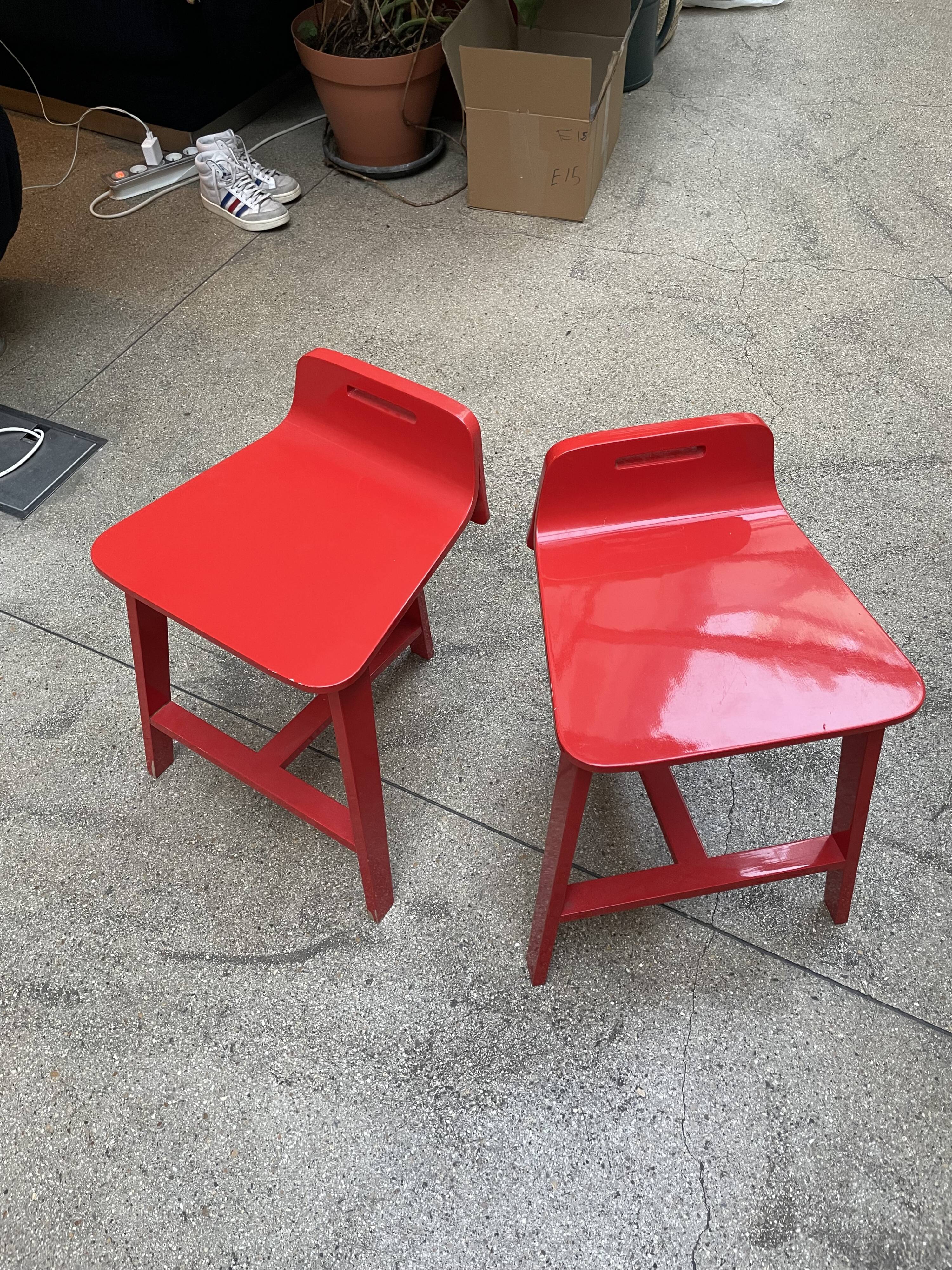 Set of two red design stools