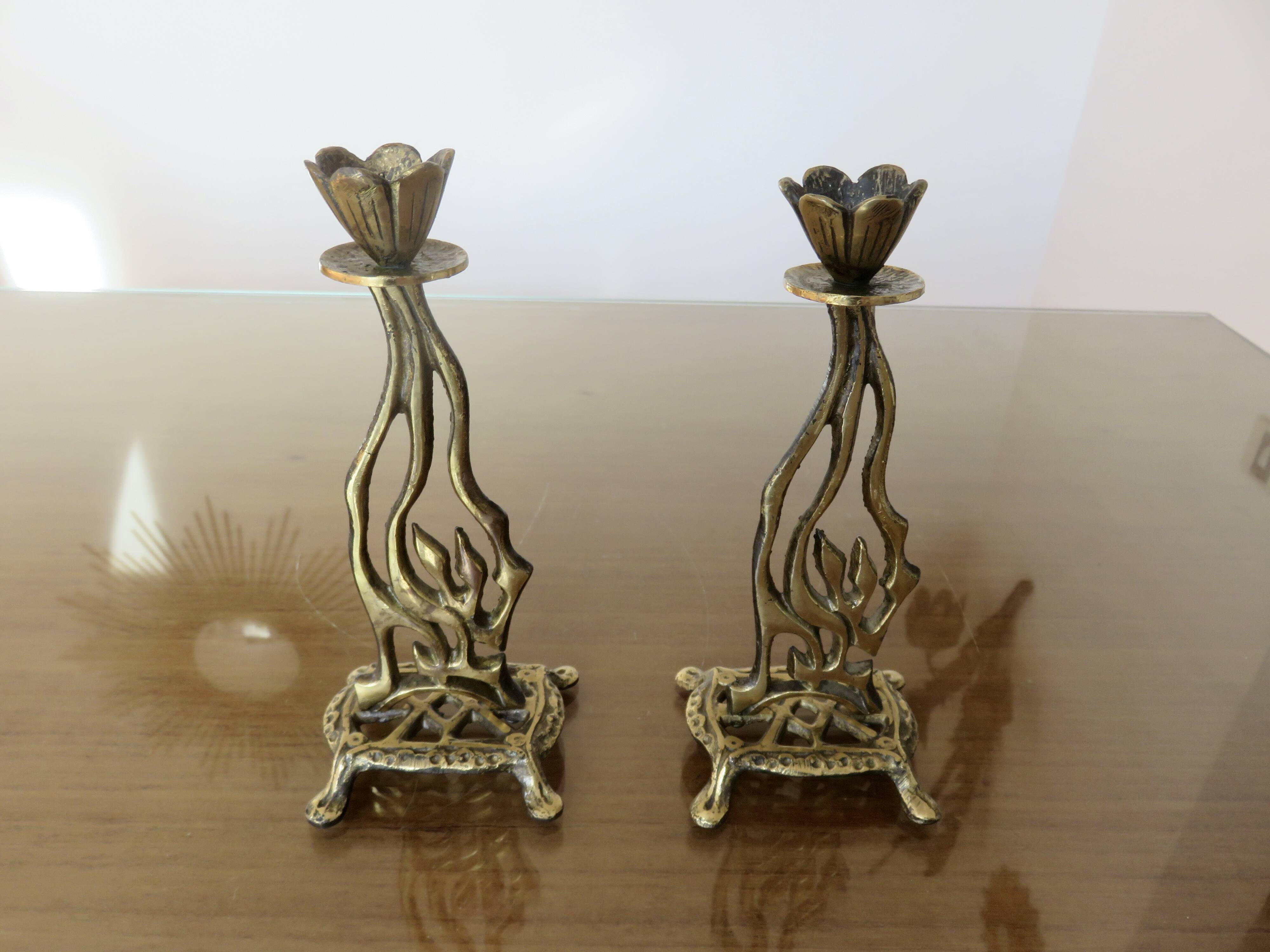 Pair of art nouveau style brass candlesticks