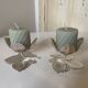Set of 2 Silver Candle Holders - Tulip Shape on Vine Leaf