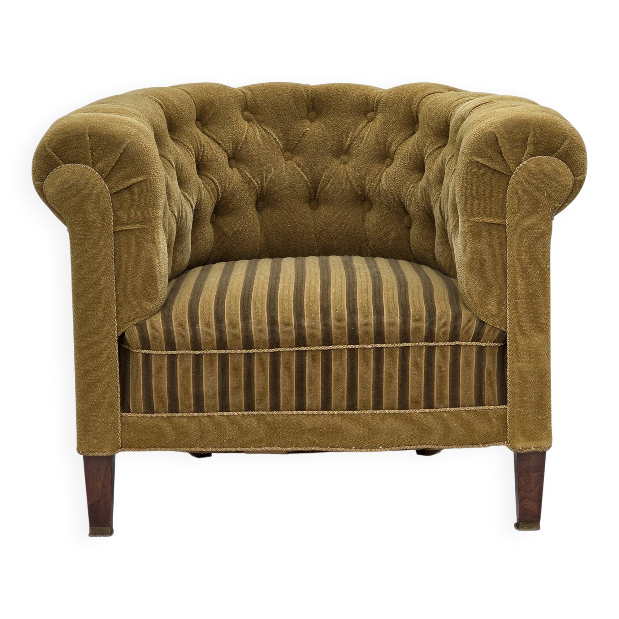 1950s, Danish relax chair, green furniture wool, ash wood.