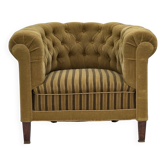 Fauteuil relax danois des années 1950, revêtement en laine verte, bois de frêne.
