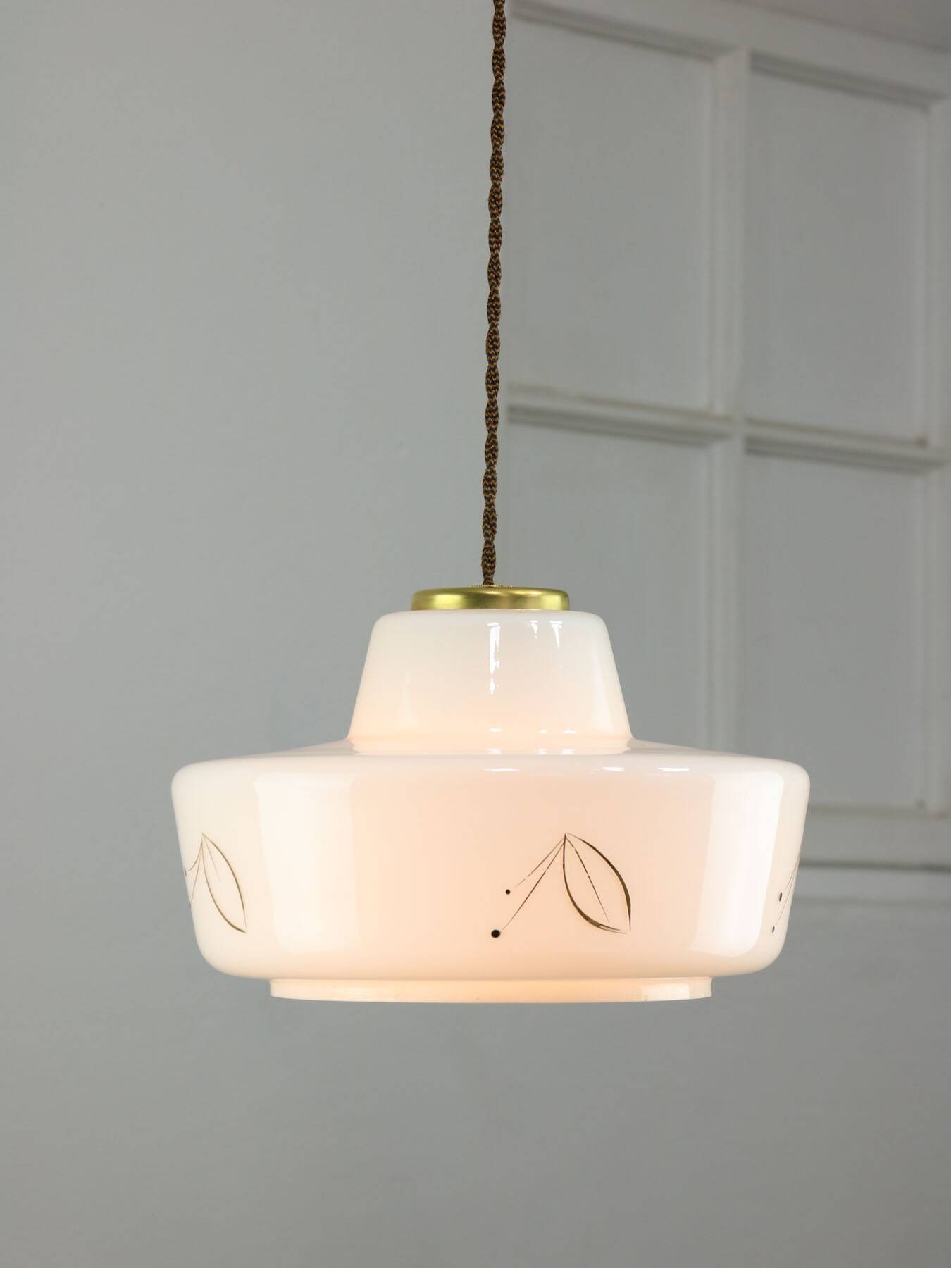 Mid-century Modern Italian Brass and White Glass Pendant Lamp, 1960s