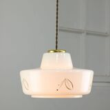 Mid-century Modern Italian Brass and White Glass Pendant Lamp, 1960s
