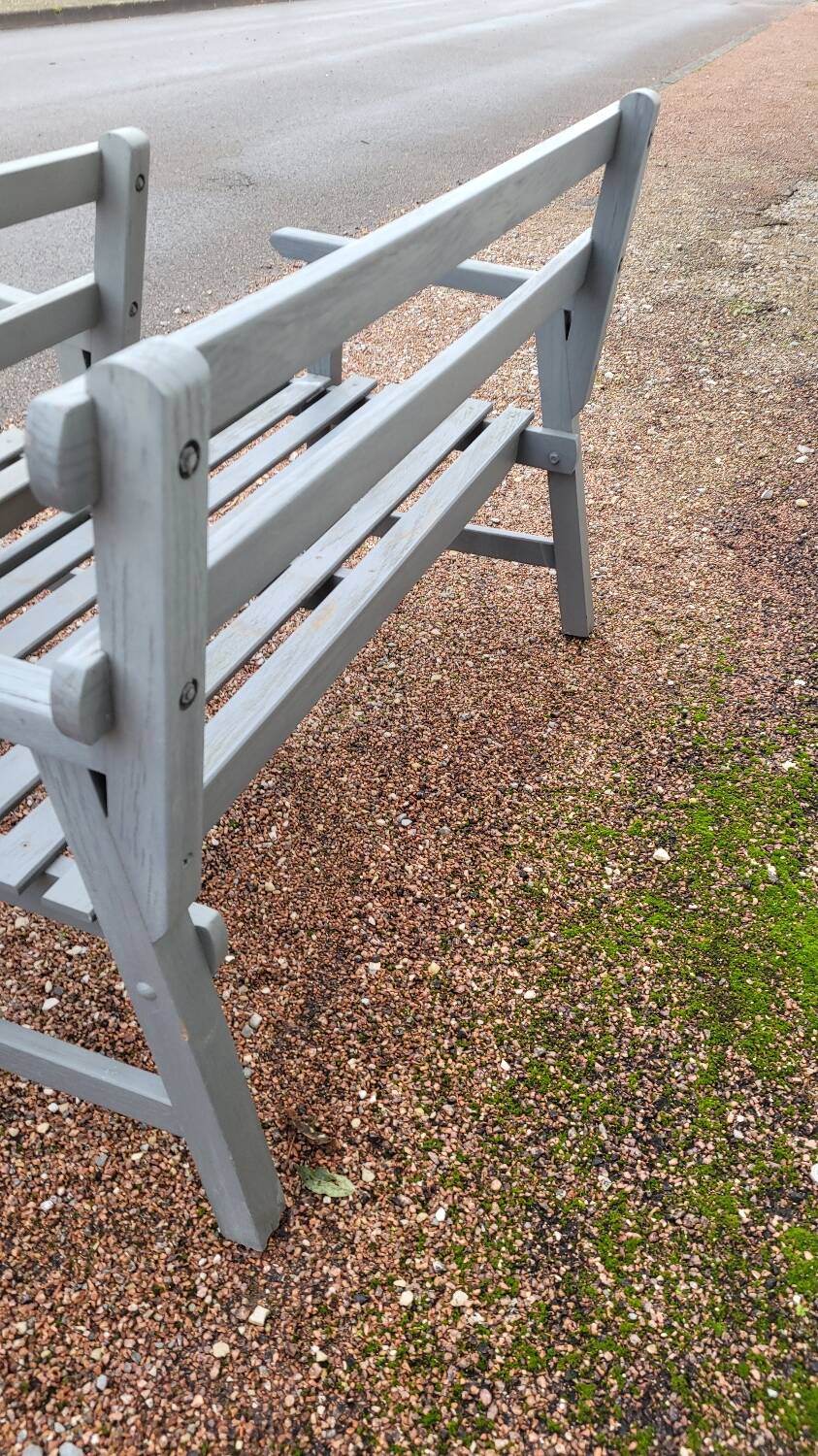 Pair of old wooden park garden benches